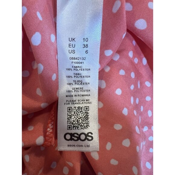 asos Women’s Top Blouse Size 6 Red V Neck Short Puff Sleeves Zipper - Picture 10 of 11